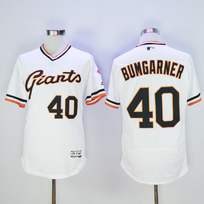 Men San Francisco Giants 40 Bumgarner White Throwback Elite MLB Jerseys